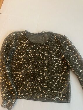 Zara Black Sweater with Gold and Silver Metallic Accents  NWOT